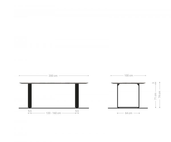 Étkezőasztal Edge hajóformájú 200x100x2,5-3 tölgy természetes fekete vékony lábazat svájci él - Image 8