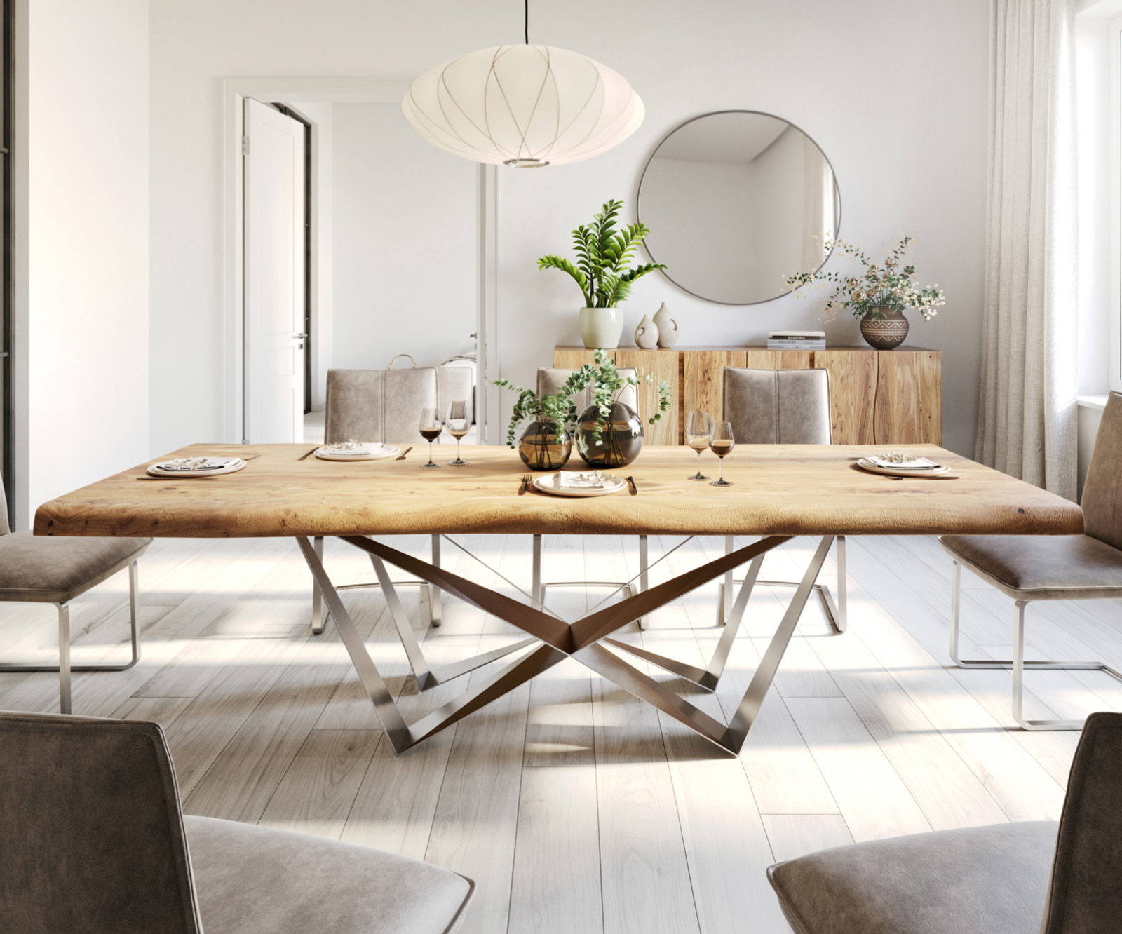 Étkezőasztal Edge 280x100 XL akác természetes Spider laposacél rozsdamentes acél Live-Edge - Image 2