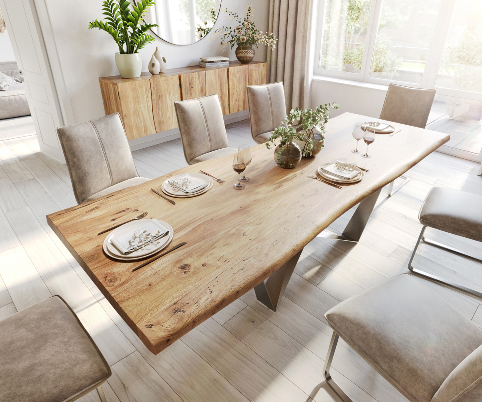 Étkezőasztal Edge 280x100 XL akác természetes Spider laposacél rozsdamentes acél Live-Edge - Image 4