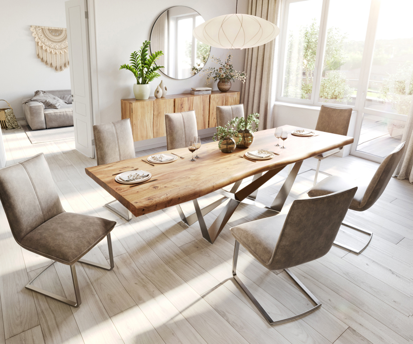 Étkezőasztal Edge 280x100 XL akác természetes Spider laposacél rozsdamentes acél Live-Edge - Image 6