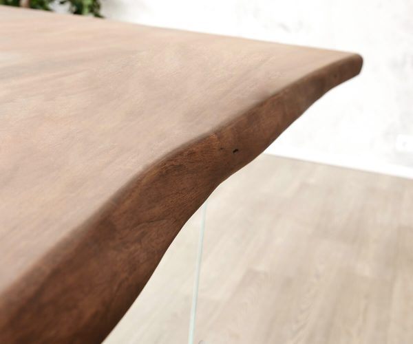 Étkezőasztal Edge 200x100 cm XL akác barna üveg Live-Edge - Image 6