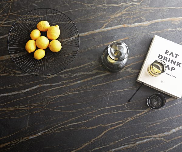 Étkezőasztal Edge 200x100 cm kerámia Laminam®Noir Desir barna középső láb kereszt láb fekete - Image 5