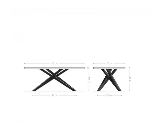 Étkezőasztal Edge 200x100 XL akác platina kereszt láb téglalap fekete Live-Edge - Image 7