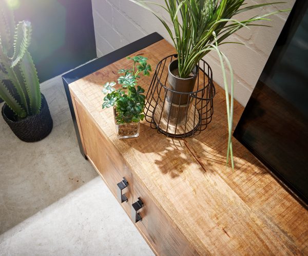 TV stolek Crompton 220 cm přírodní mango kov černá 4 dvířka 2 přihrádky - Image 5