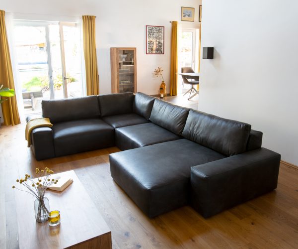 Pohovka ve tvaru "U" Lanzo XL 370x260 cm koženka antracitová vintage variabilní lenoška