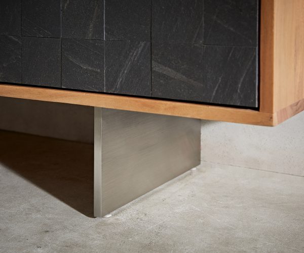 Konferenční stolek Teele 115x60 cm přírodní akácie a břidlice 2 zásuvky podnož nerezová ocel - Image 5