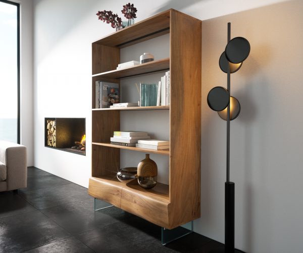 Polcok New Live-Edge 115x150 cm akác természetes 2 fiók üvegláb lebegő - Image 2