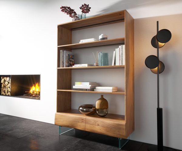 Polcok New Live-Edge 115x150 cm akác természetes 2 fiók üvegláb lebegő