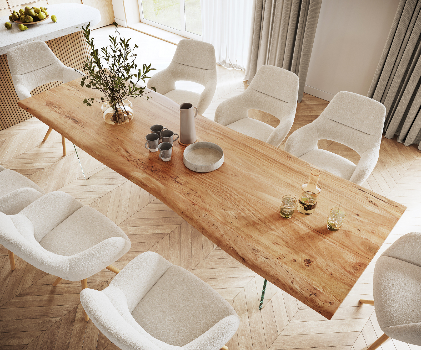 Étkezőasztal Edge 300x100 akác természetes üveg Live-Edge - Image 4