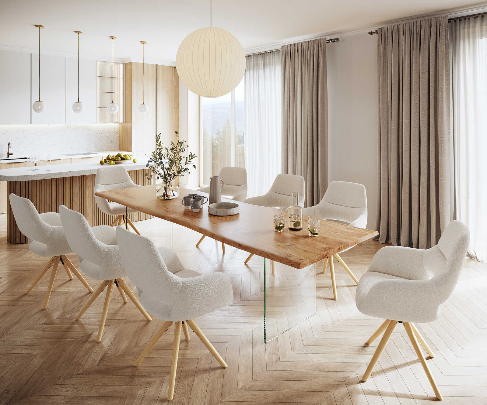 Étkezőasztal Edge 300x100 akác természetes üveg Live-Edge - Image 6