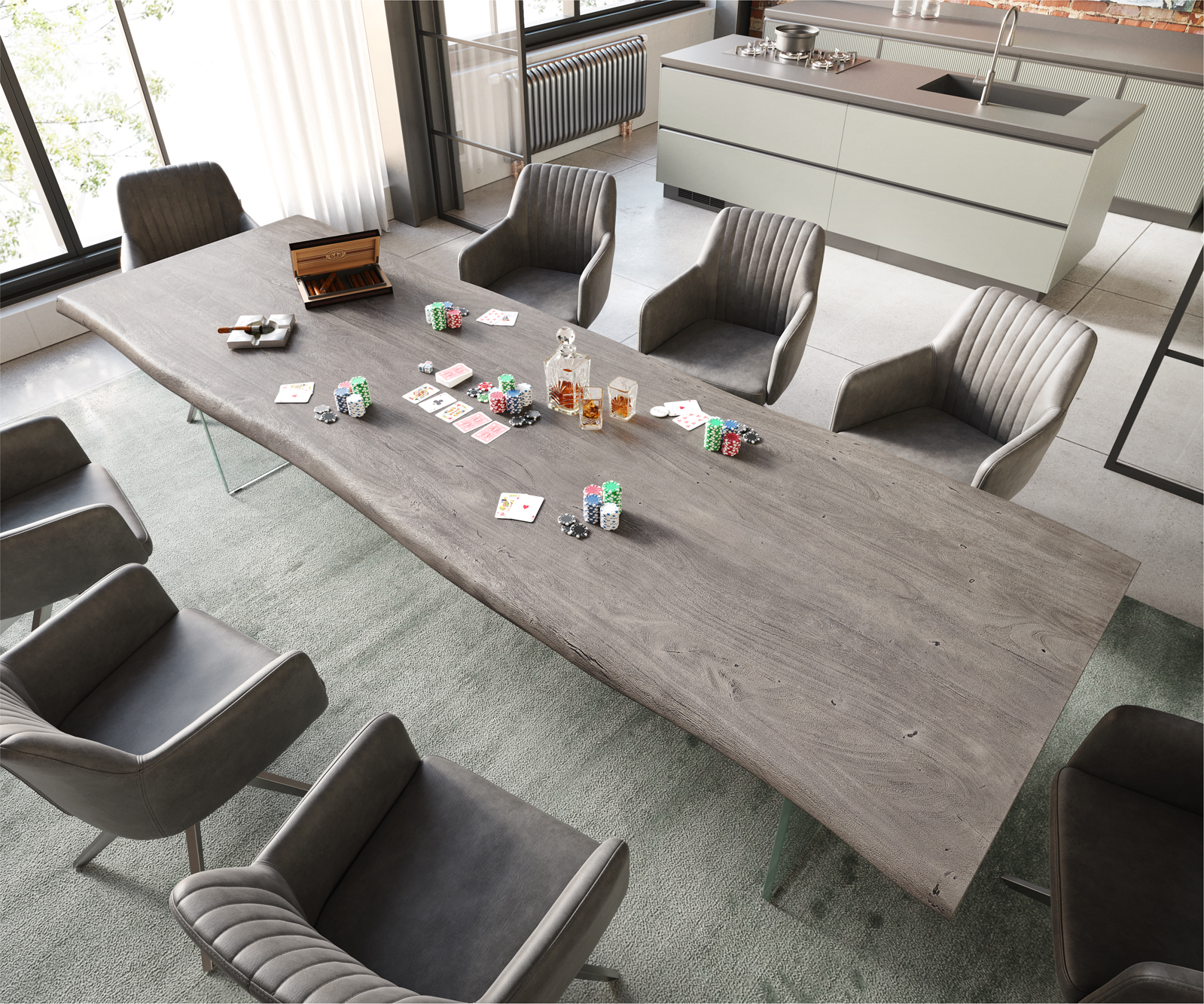 Étkezőasztal Edge 300x100 XL akác platina üveg Live-Edge - Image 2