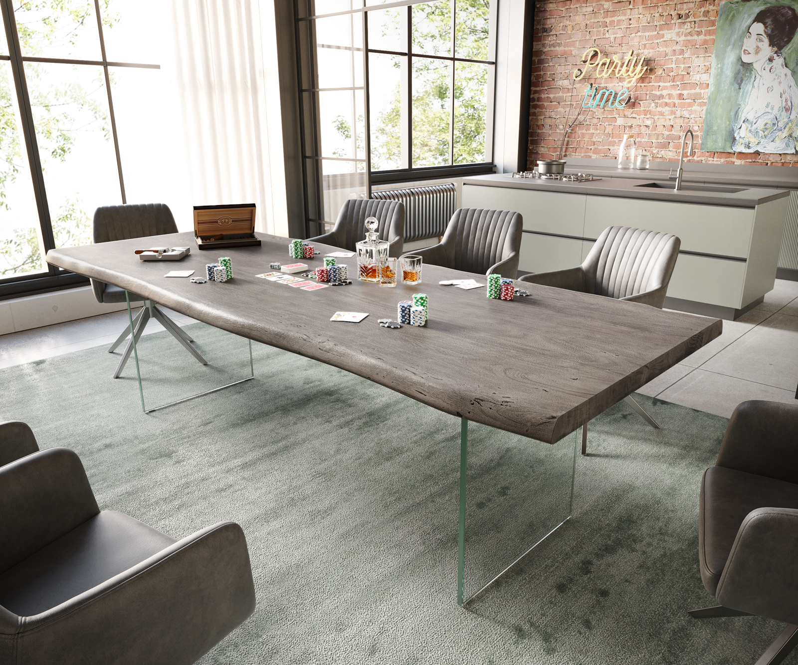 Jídelní stůl Edge 260x100 cm XL akácie platina