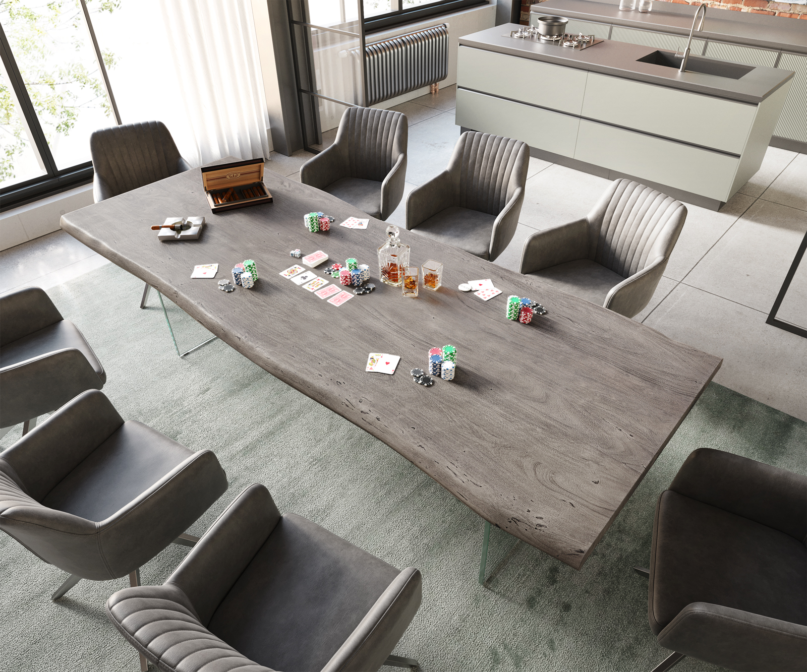 Jídelní stůl Edge 260x100 cm XL akácie platina - Image 2