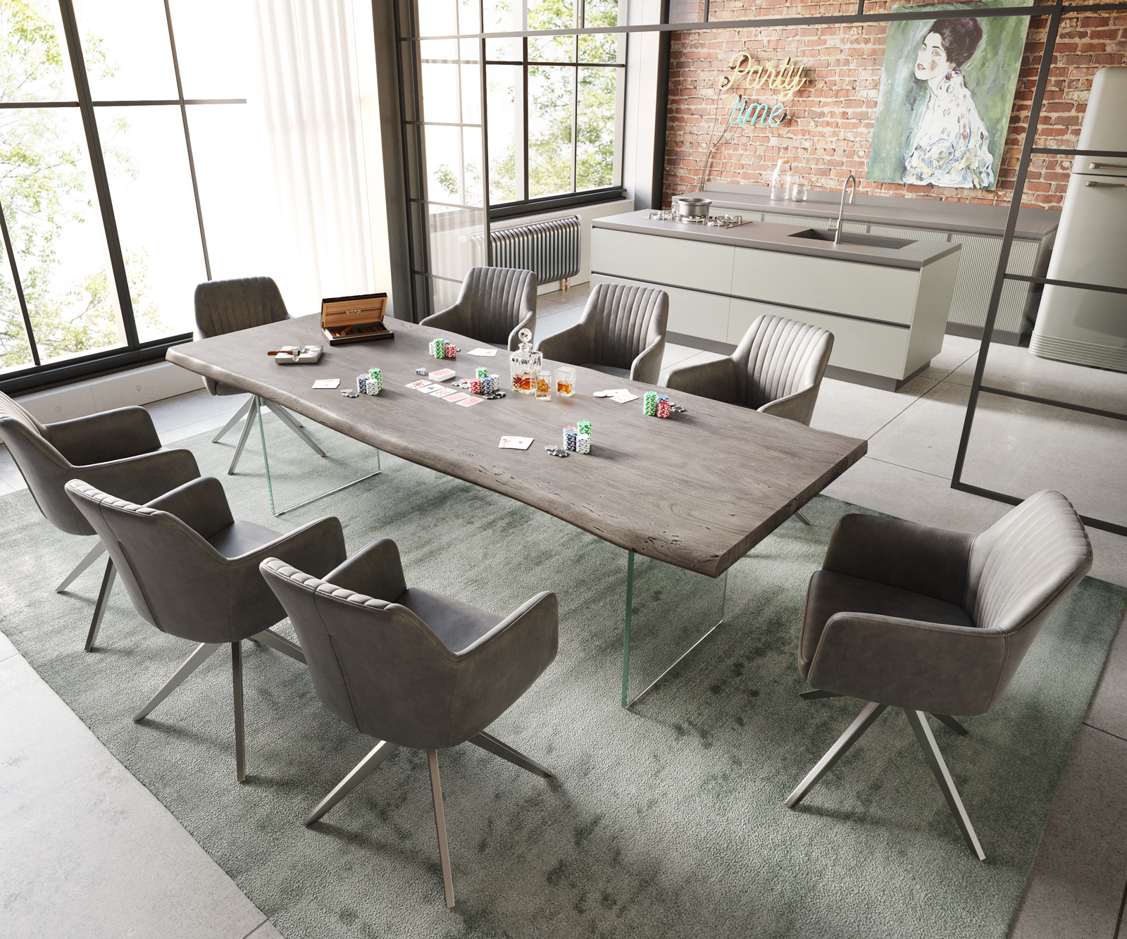 Jídelní stůl Edge 260x100 cm XL akácie platina - Image 5