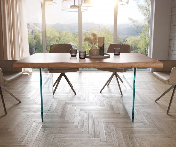 Étkezőasztal Edge 160x90 XL akác természetes üveg Live-Edge - Image 2