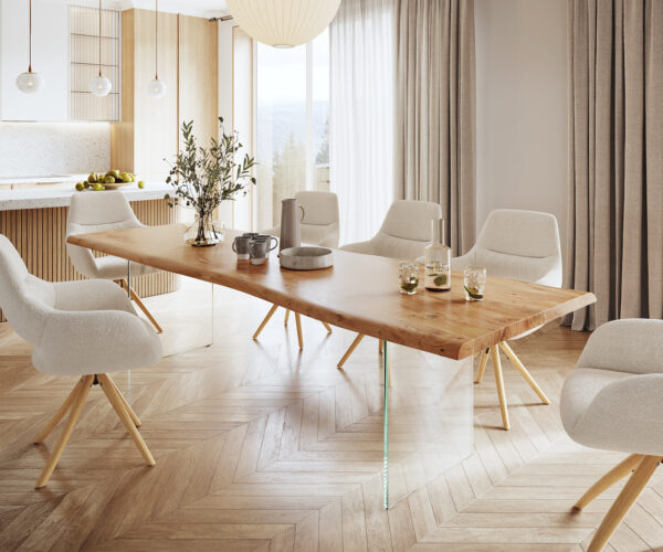 Étkezőasztal Edge 280x100 XL akác természetes üveg Live-Edge