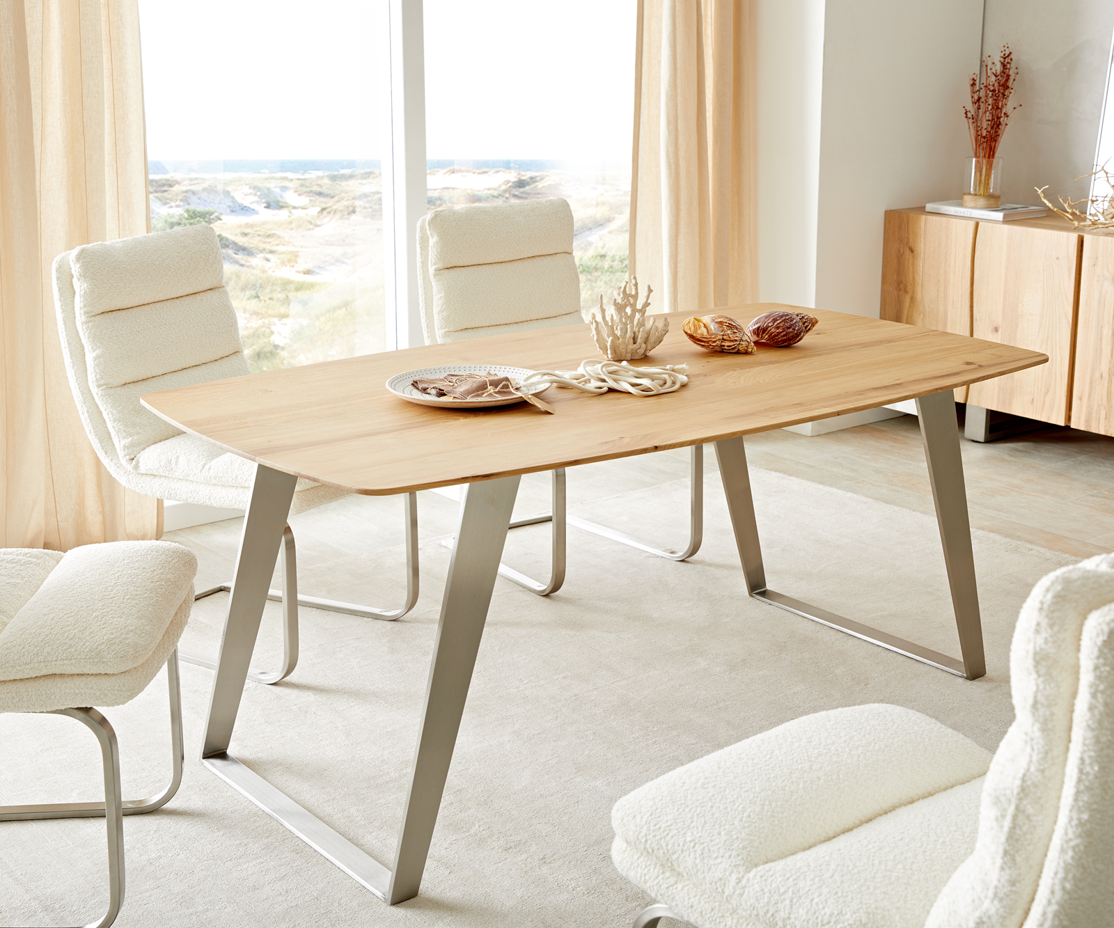 Jídelní stůl Edge 160x90 cm zaoblená přírodní dub švýcarská hrana