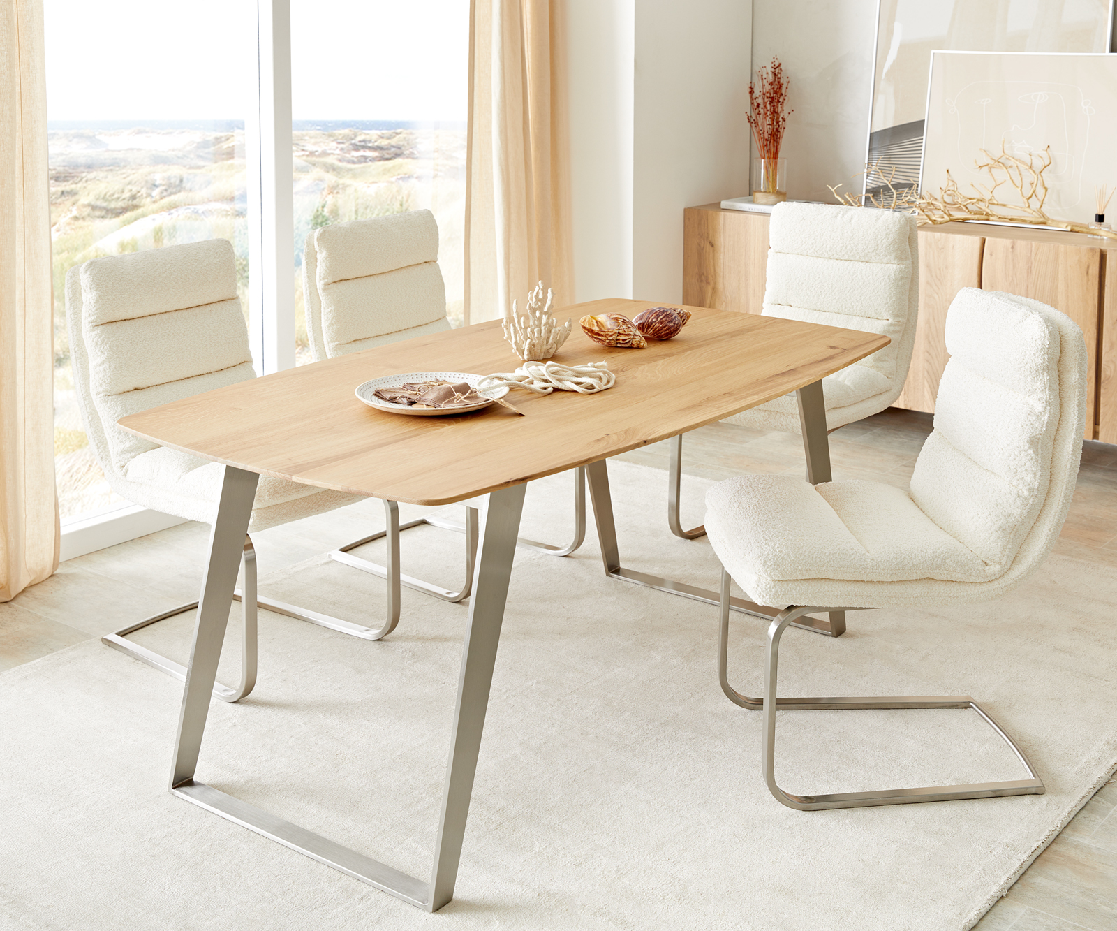 Jídelní stůl Edge 160x90 cm zaoblená přírodní dub švýcarská hrana - Image 6