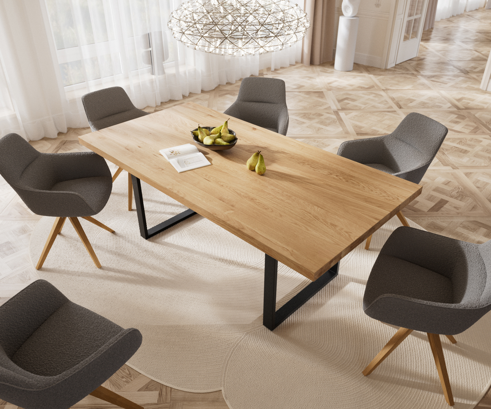 Jídelní stůl Edge 200x100 cm přírodní dub tenká podnož - Image 4