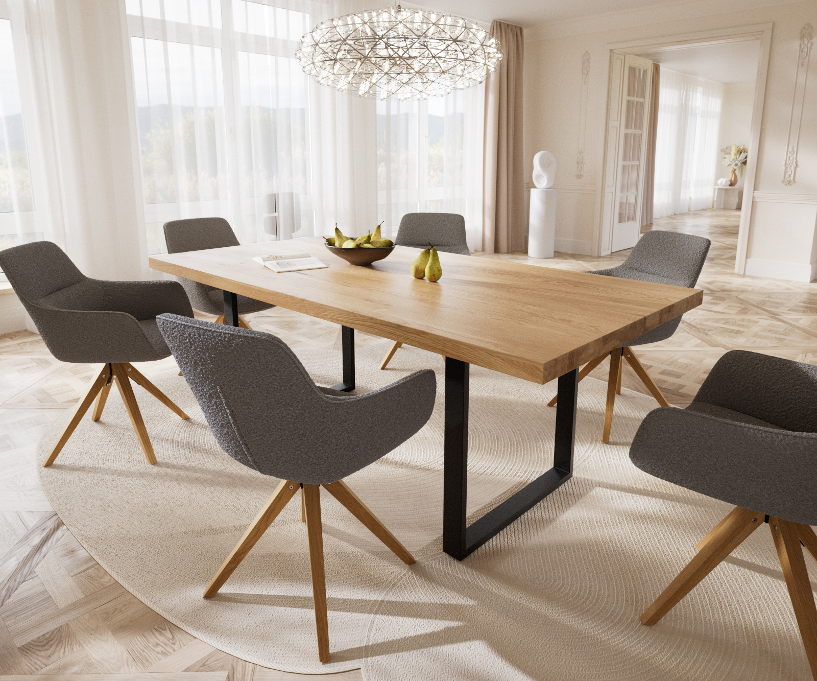 Jídelní stůl Edge 200x100 cm přírodní dub tenká podnož - Image 8