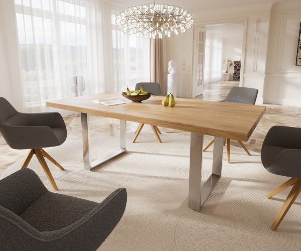 Jídelní stůl Edge 200x100 cm přírodní dub úzká podnož nerezová ocel