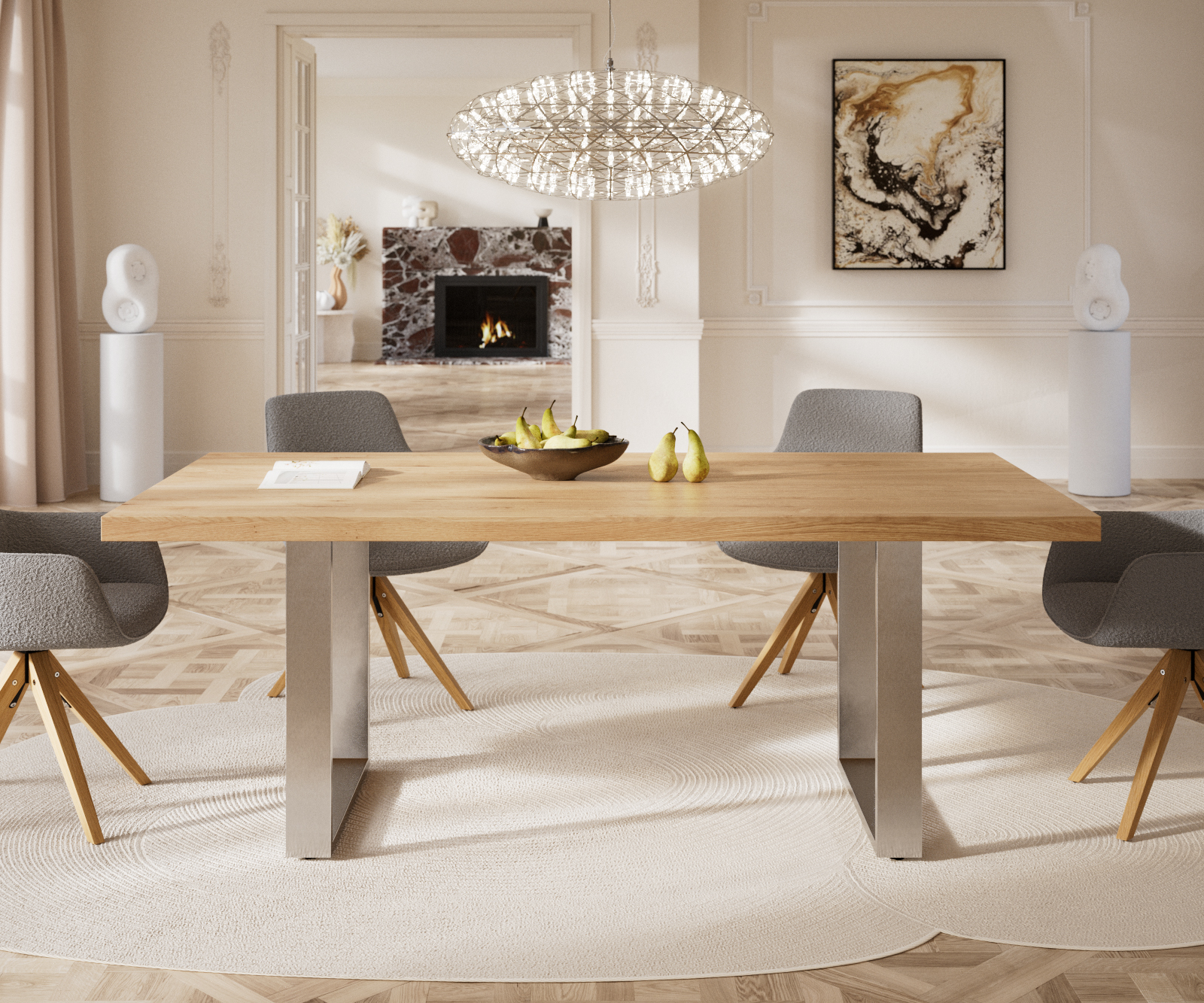 Jídelní stůl Edge 200x100 cm přírodní dub úzká podnož nerezová ocel - Image 2