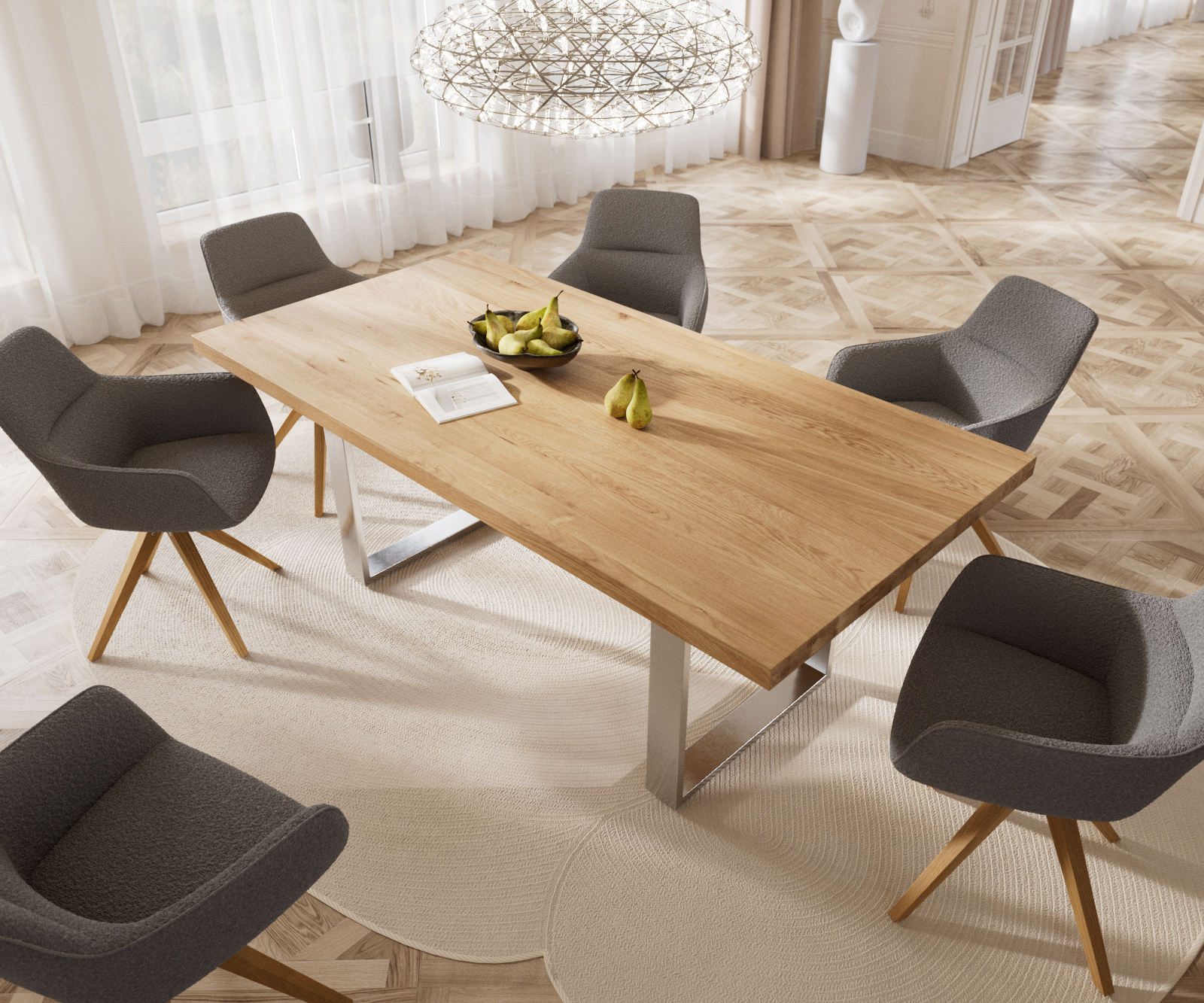 Jídelní stůl Edge 200x100 cm přírodní dub úzká podnož nerezová ocel - Image 4