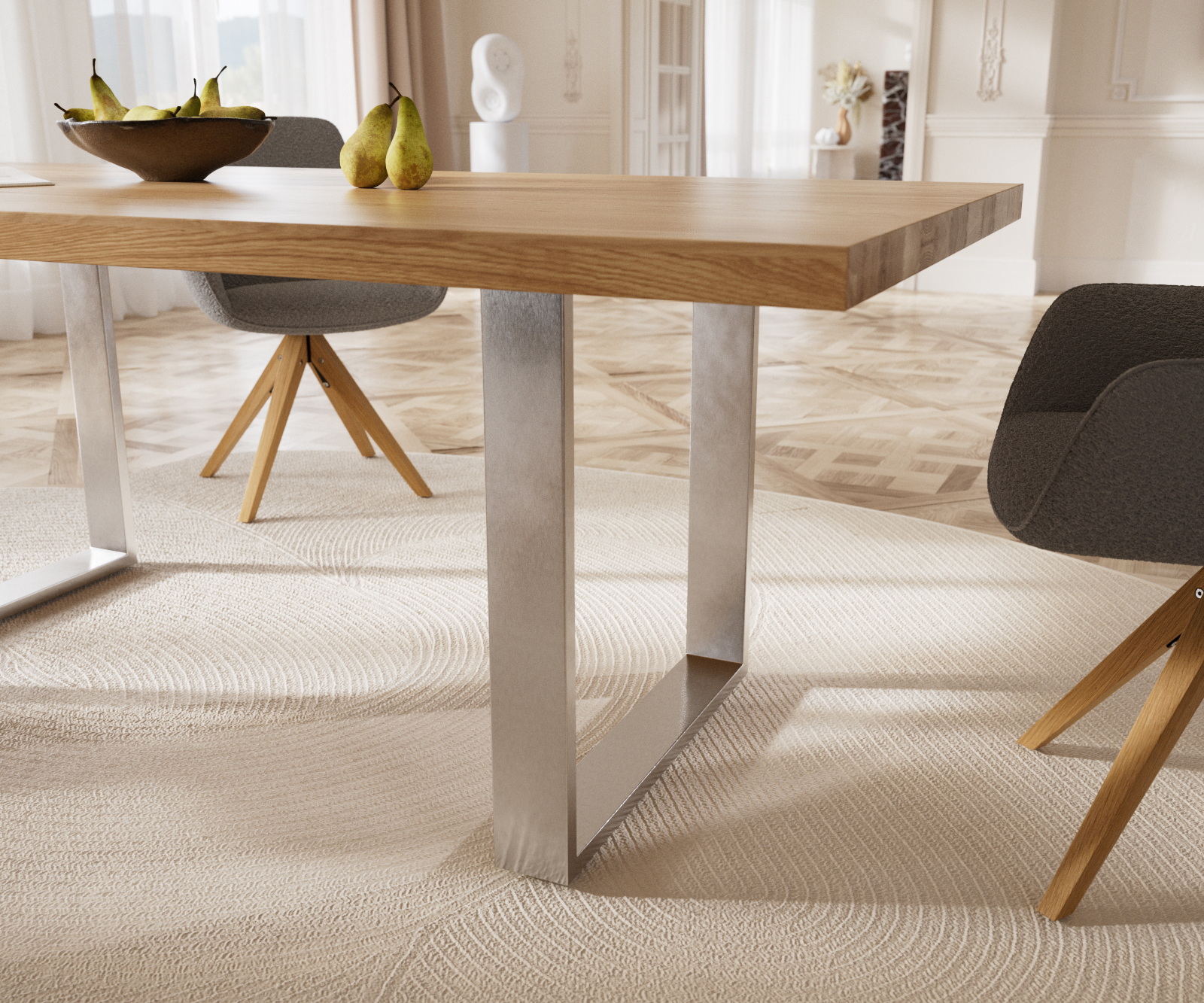 Jídelní stůl Edge 200x100 cm přírodní dub úzká podnož nerezová ocel - Image 5