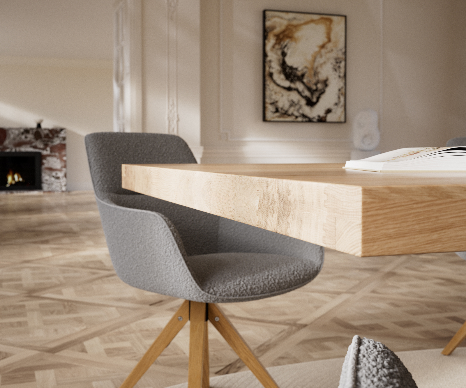 Jídelní stůl Edge 200x100 cm přírodní dub úzká podnož nerezová ocel - Image 6