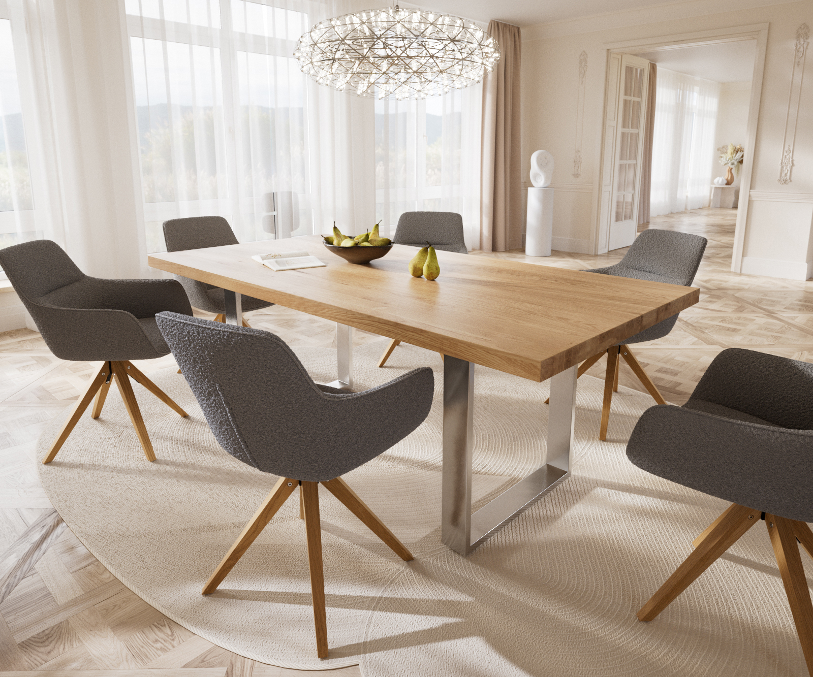 Jídelní stůl Edge 200x100 cm přírodní dub úzká podnož nerezová ocel - Image 8