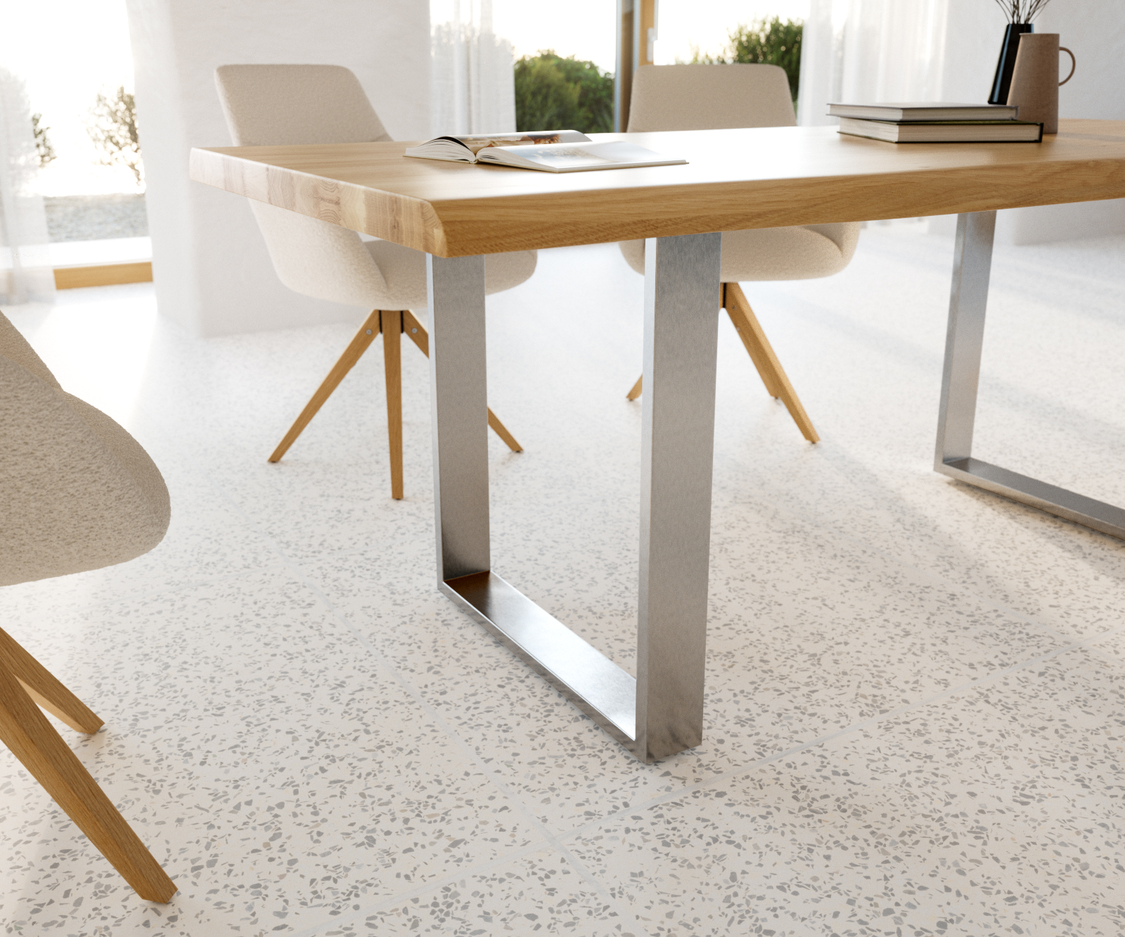 Étkezőasztal Edge 200x100 tölgy természetes rozsdamentes acél keskeny Live-Edge - Image 6