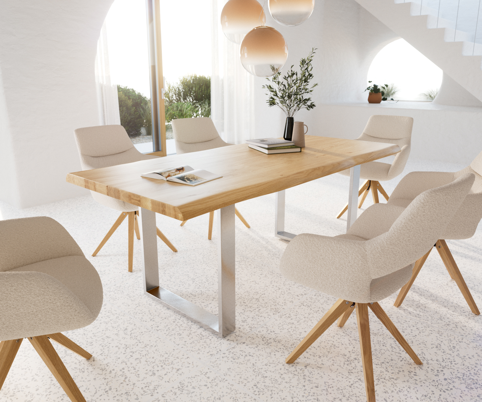 Étkezőasztal Edge 200x100 tölgy természetes rozsdamentes acél keskeny Live-Edge - Image 7