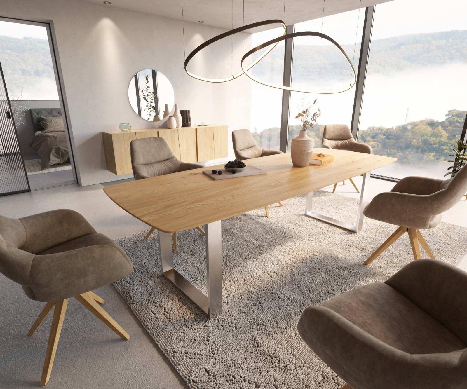 Jídelní stůl Edge 260x100 cm zaoblená přírodní dub švýcarská hrana