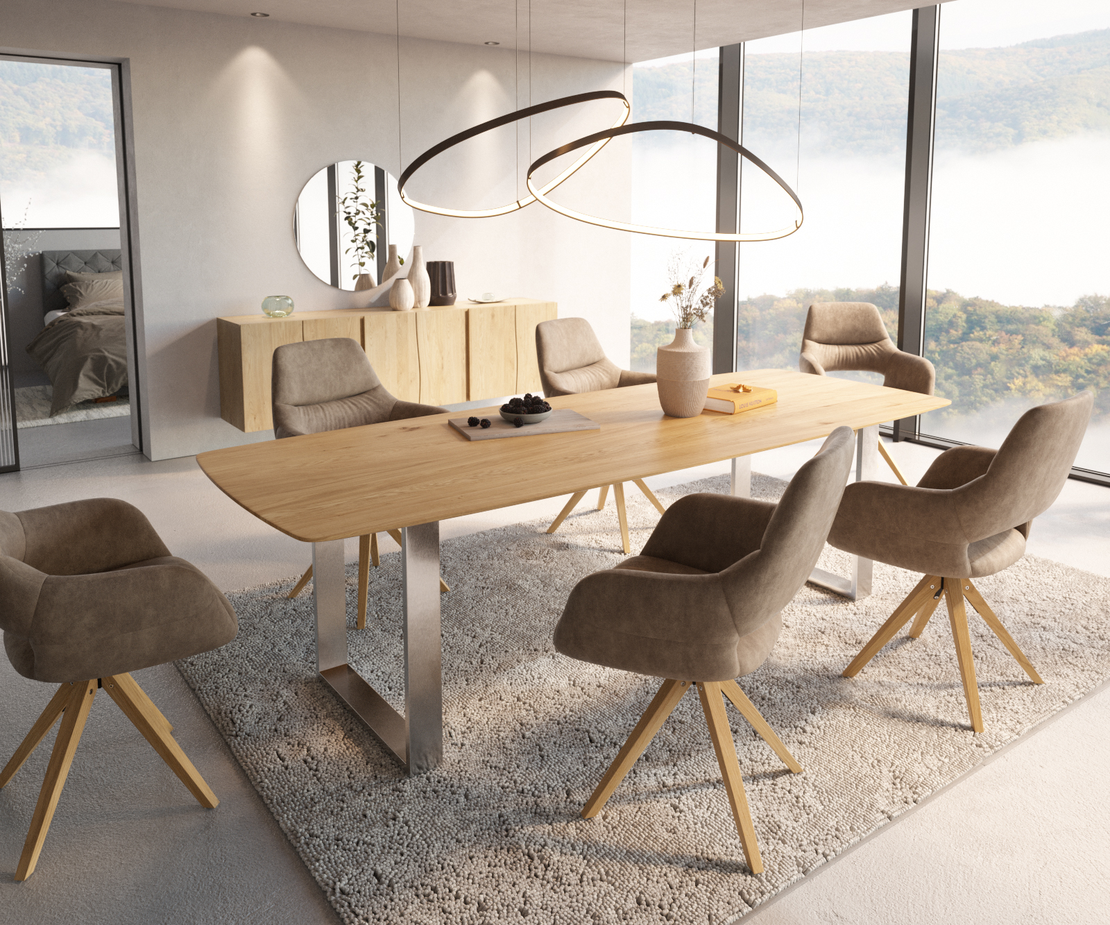 Jídelní stůl Edge 260x100 cm zaoblená přírodní dub švýcarská hrana - Image 8