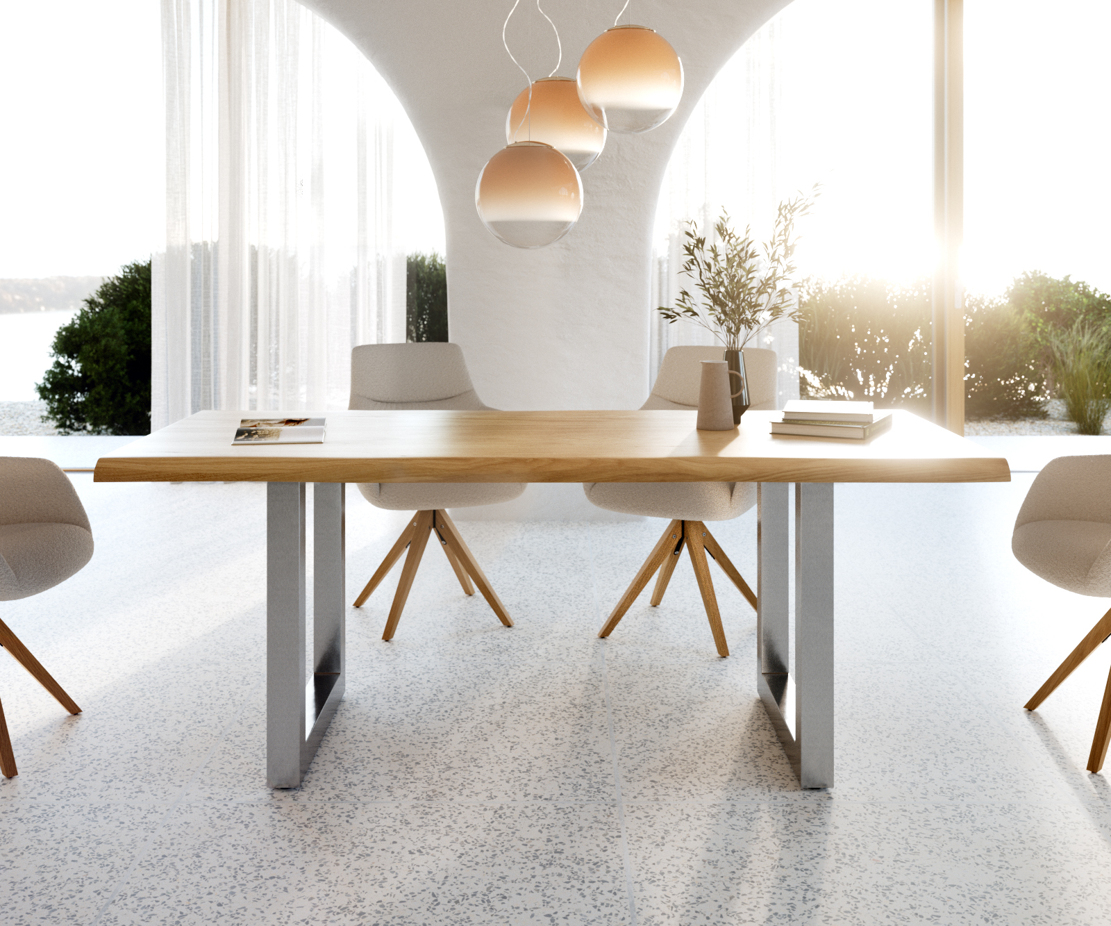 Étkezőasztal Edge 200x100 tölgy természetes rozsdamentes acél széles Live-Edge - Image 2