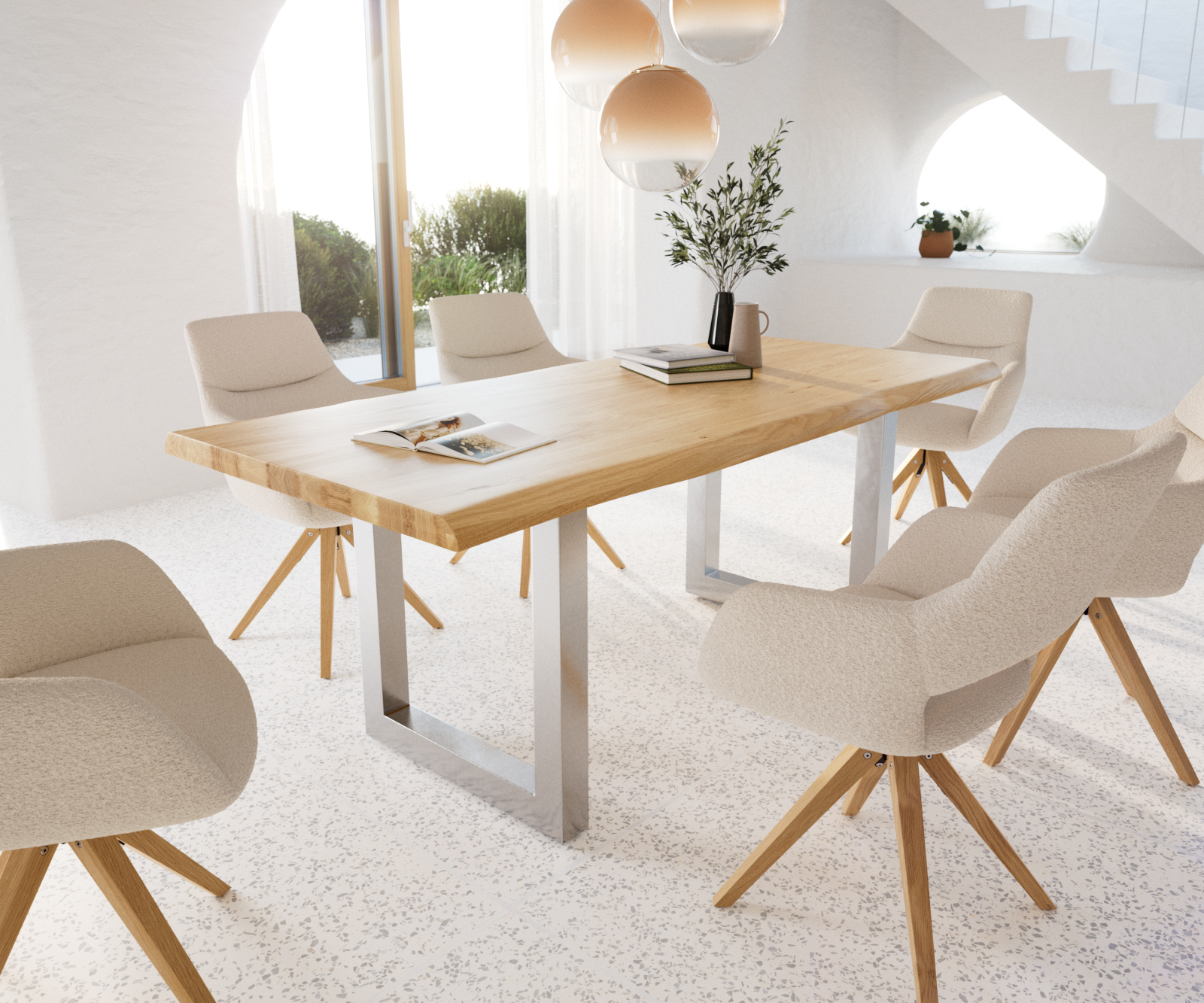 Étkezőasztal Edge 200x100 tölgy természetes rozsdamentes acél széles Live-Edge - Image 7