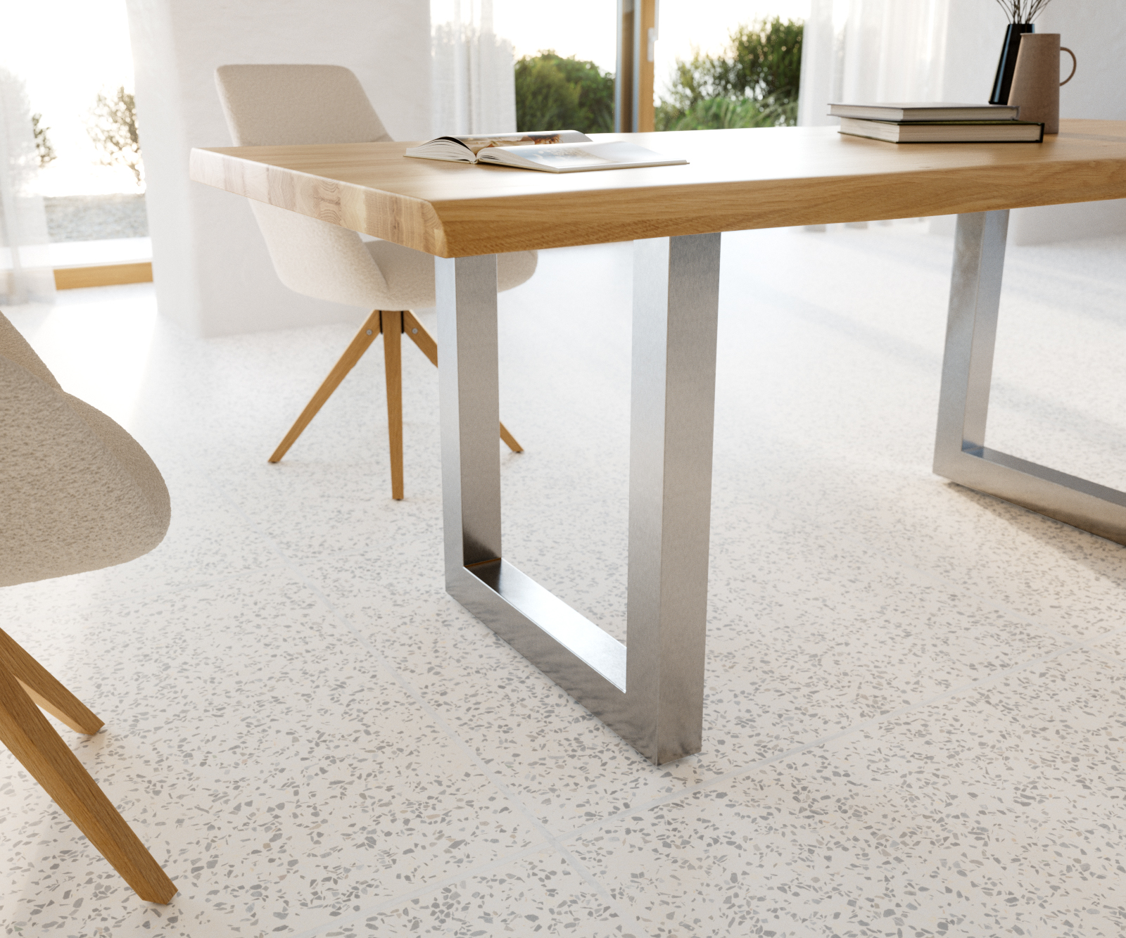 Étkezőasztal Edge 200x100 tölgy természetes rozsdamentes acél széles Live-Edge - Image 6