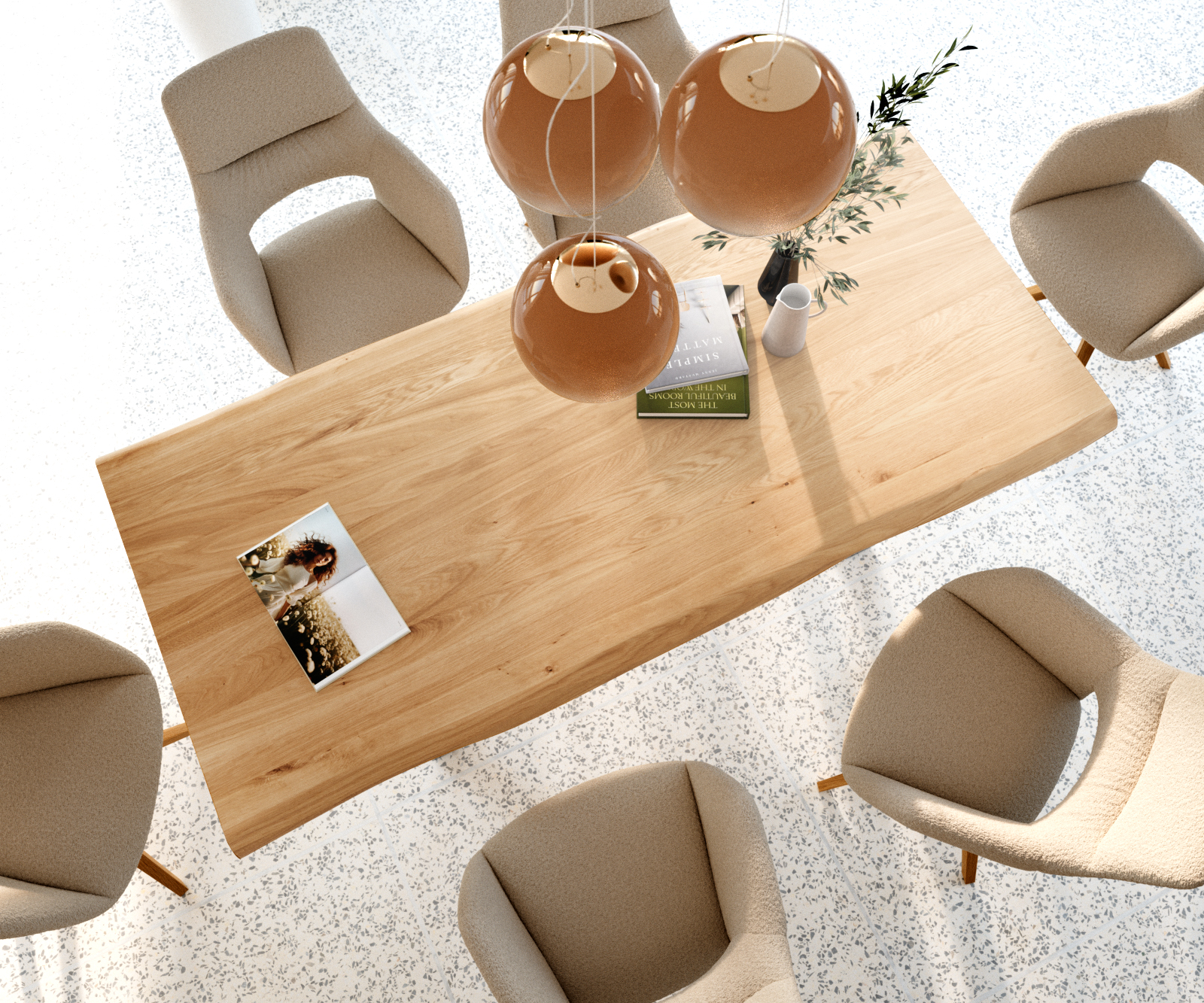 Étkezőasztal Edge 200x100 tölgy természetes rozsdamentes acél széles Live-Edge - Image 4