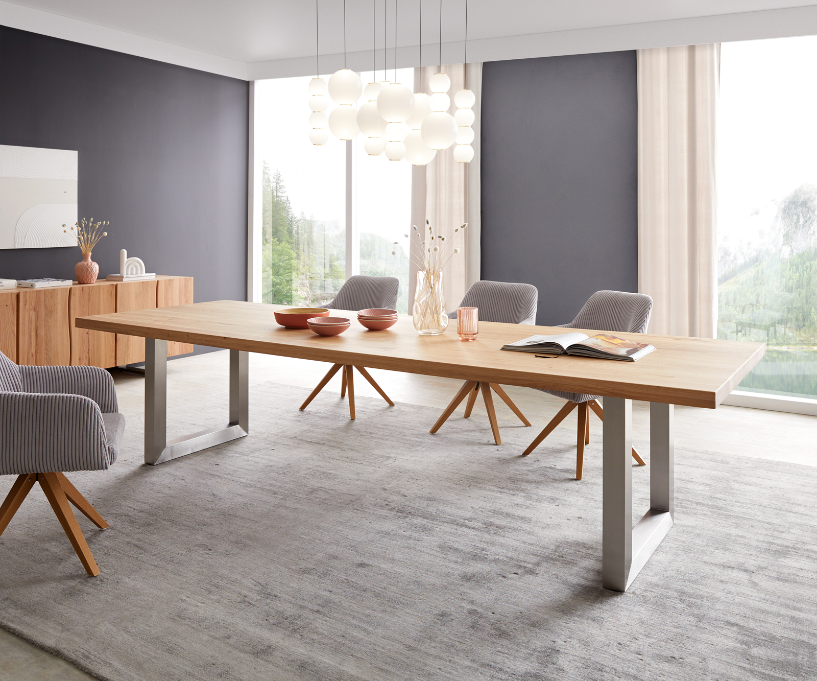 Étkezőasztal Edge 300x100 tölgy természetes rozsdamentes acél széles - Image 2