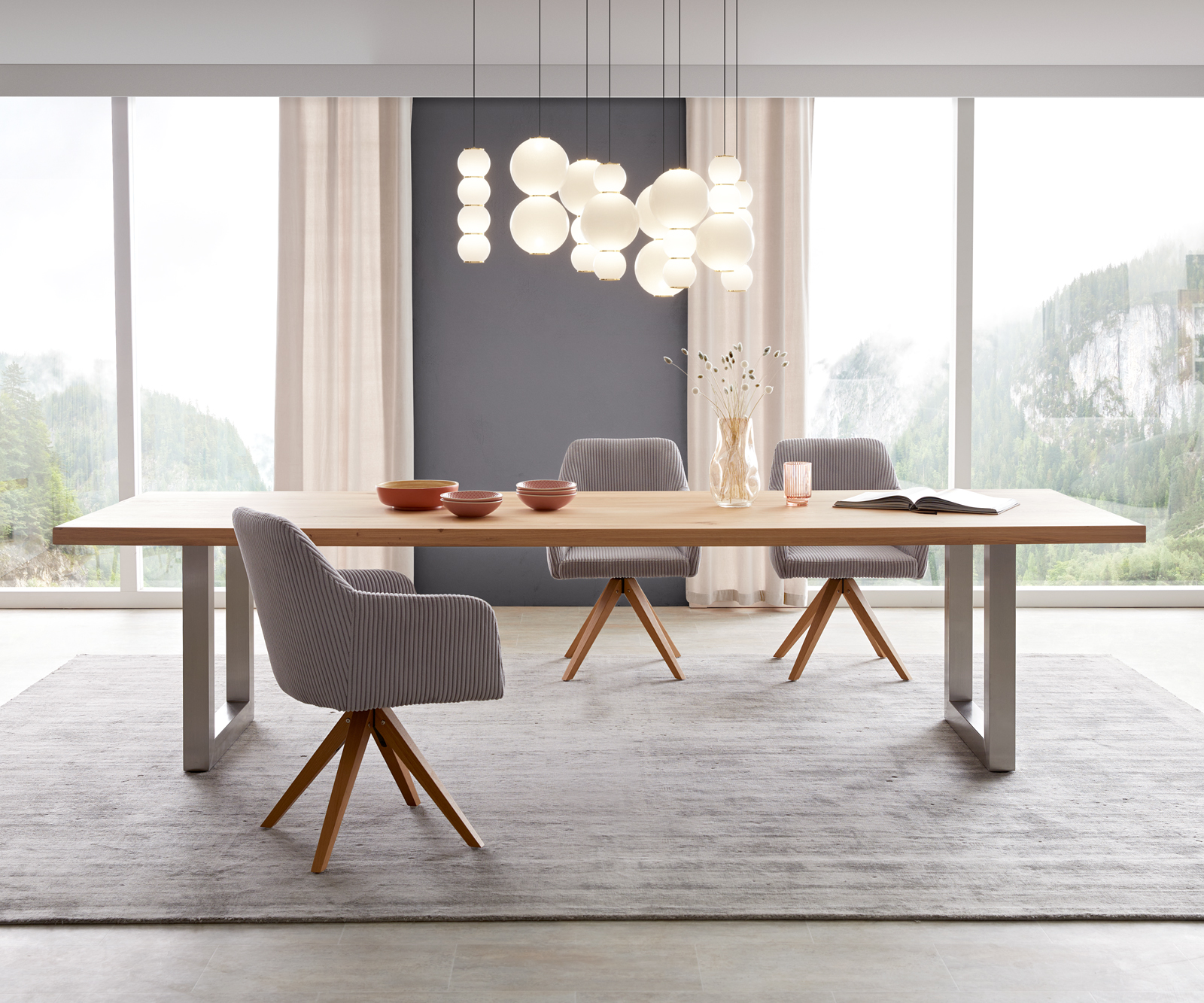 Étkezőasztal Edge 300x100 tölgy természetes rozsdamentes acél széles