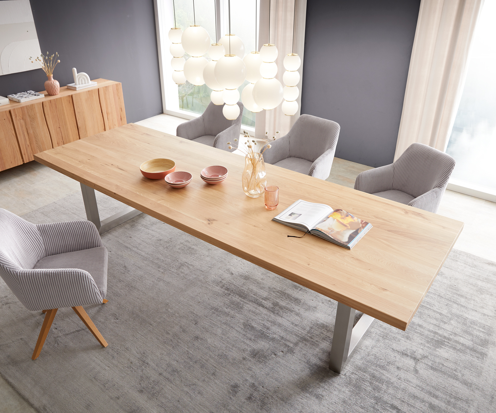 Étkezőasztal Edge 300x100 tölgy természetes rozsdamentes acél széles - Image 4