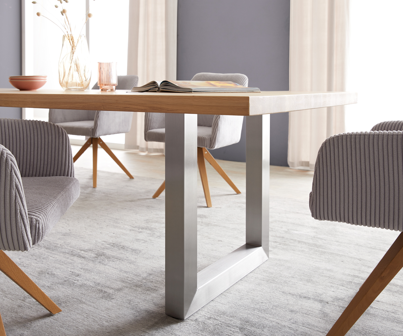 Étkezőasztal Edge 300x100 tölgy természetes rozsdamentes acél széles - Image 5