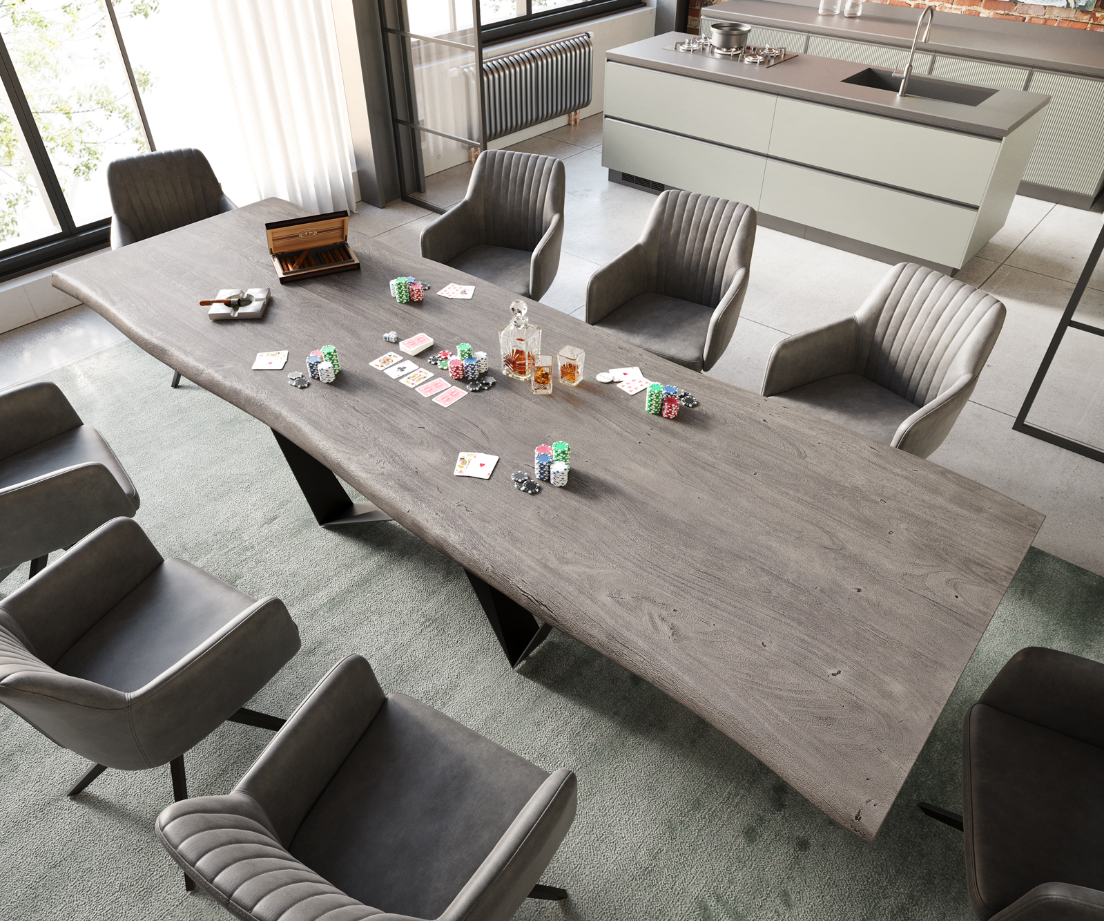 Étkezőasztal Edge 300x100 XL akác platina Spider laposacél fekete Live-Edge - Image 2