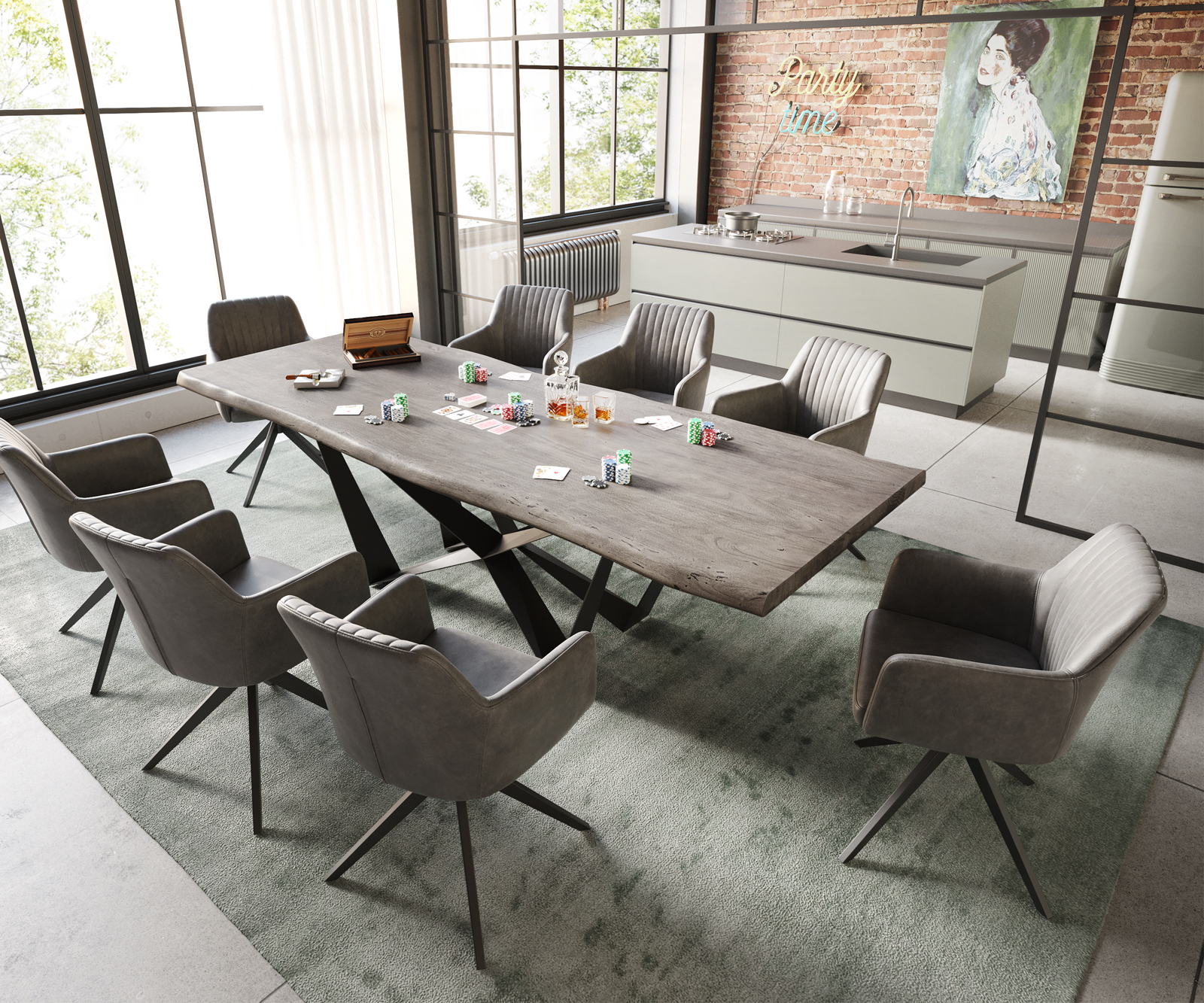 Jídelní stůl Edge 240x100 cm XL akácie platinová plochá podnož kov černá - Image 7