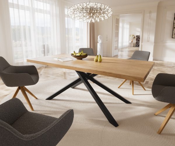 Jídelní stůl Edge 200x100 cm přírodní dub křížová podnož kovová černá