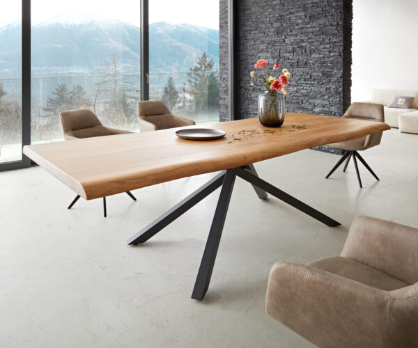 Étkezőasztal Edge 260x100 XL akác természetes kereszt láb téglalap fekete Live-Edge