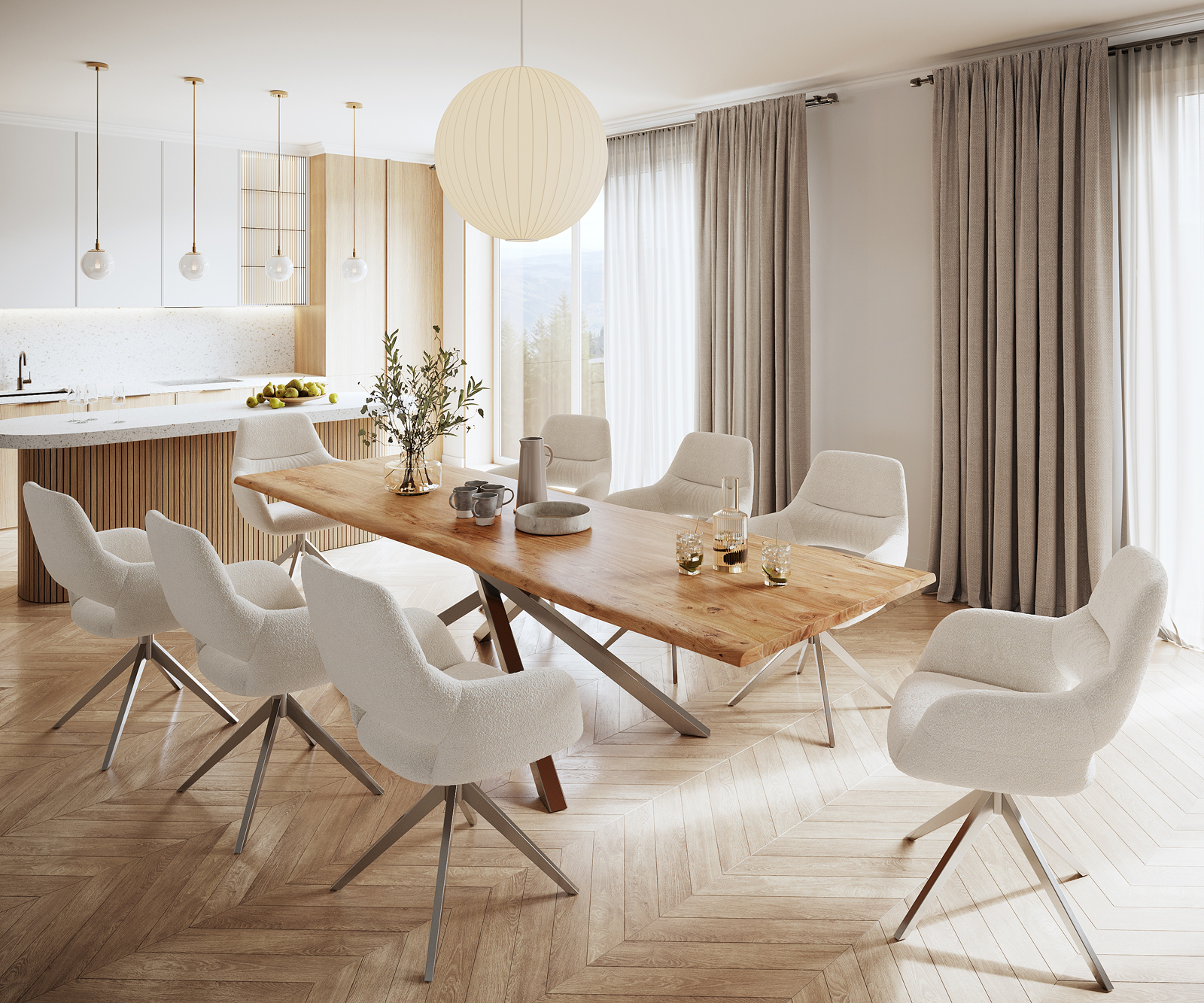 Étkezőasztal Edge 300x100 akác természetes kereszt láb téglalap rozsdamentes acél Live-Edge - Image 6