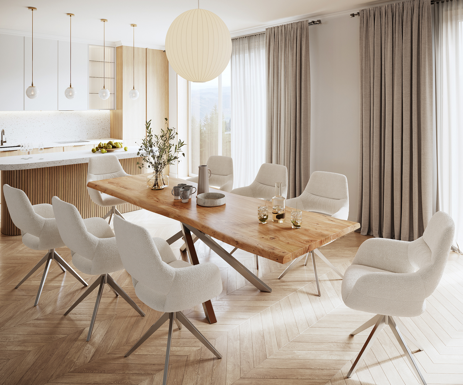 Étkezőasztal Edge 280x100 XL akác természetes kereszt láb téglalap rozsdamentes acél Live-Edge - Image 7