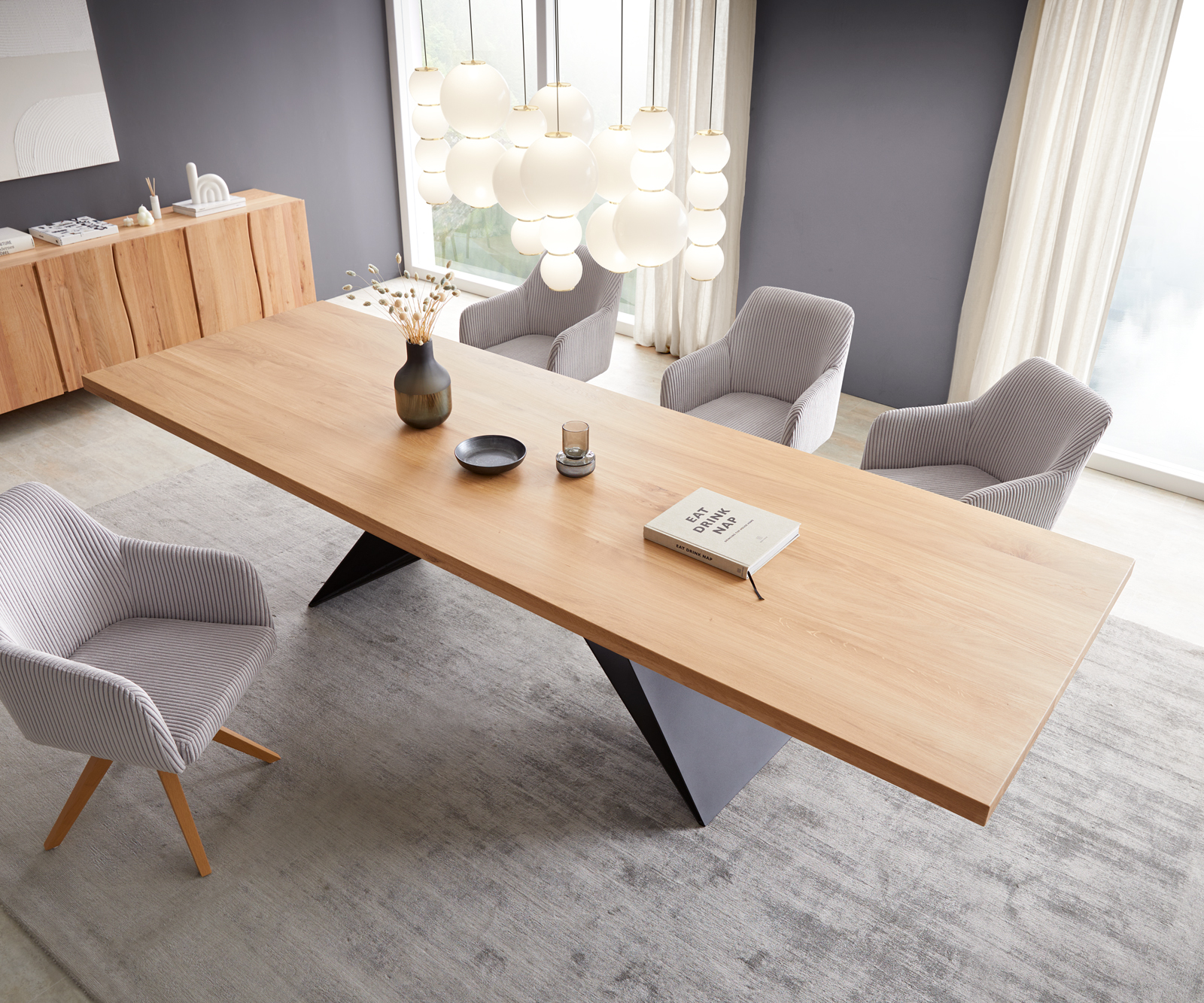 Étkezőasztal Edge 300x100 tölgy természetes V alakú láb laposacél fekete - Image 4