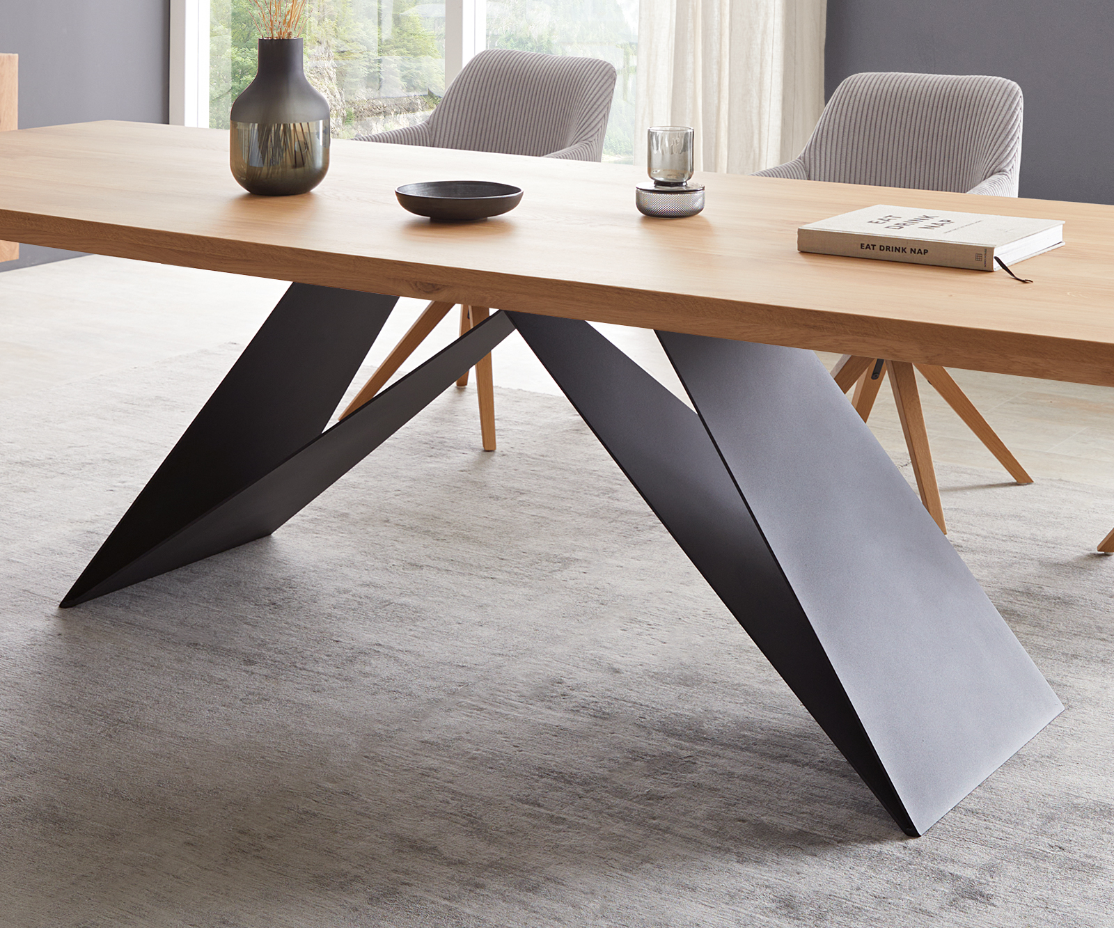 Étkezőasztal Edge 300x100 tölgy természetes V alakú láb laposacél fekete - Image 5